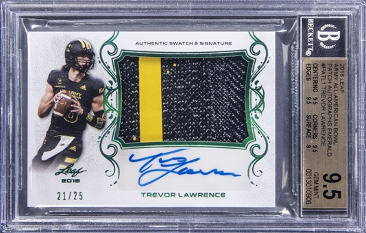 2018 Leaf "Army All-American Bowl" Emerald #PATL1 Trevor Lawrence Signed Patch Rookie Card (#21/25) - BGS GEM MINT 9.5/BGS 10